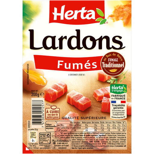 HERTA Lardons Fumés 200g Croquons la vie