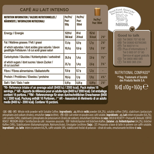 Capsules NESCAFE DOLCE GUSTO café Au lait Intenso 16 Capsules