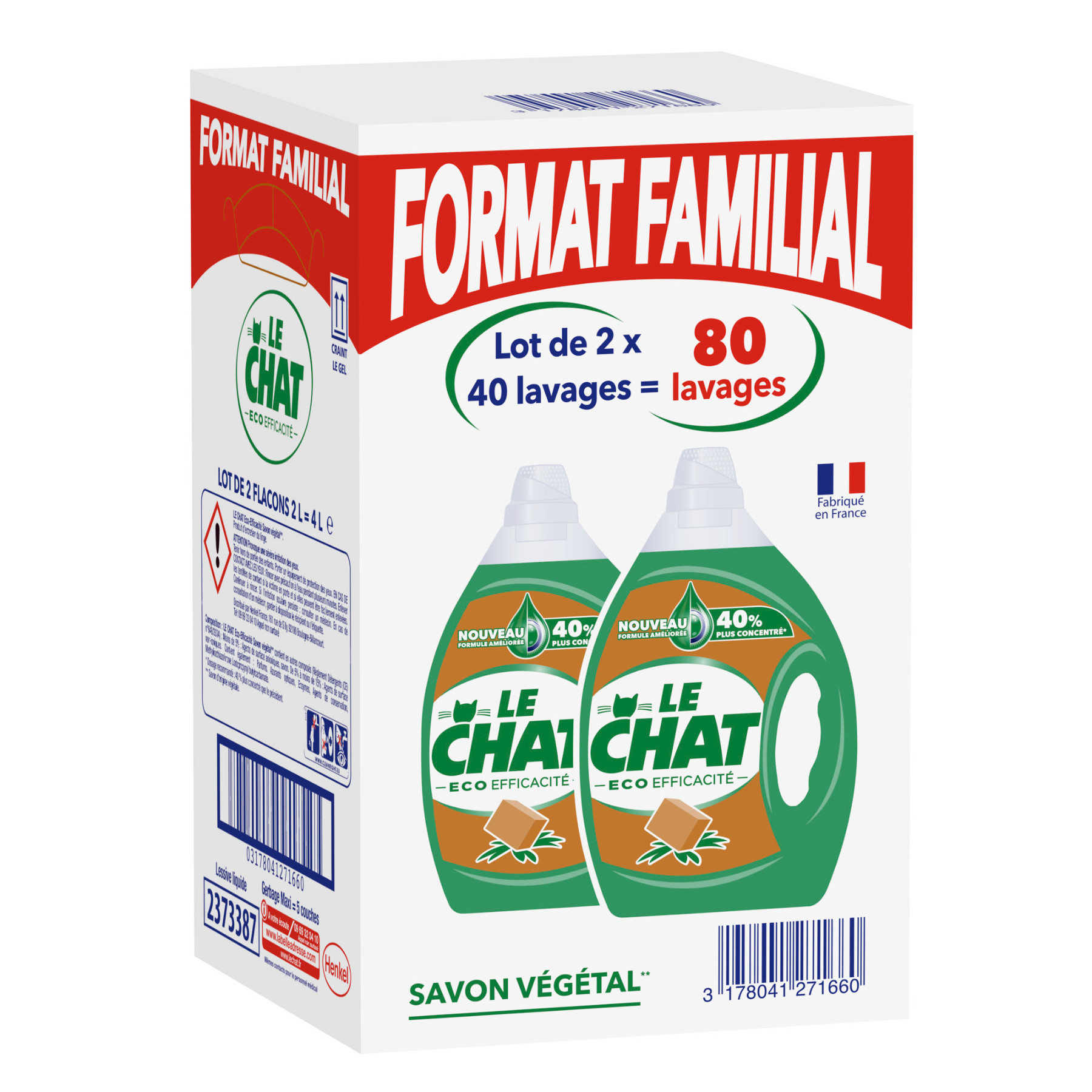 Le Chat Eco Efficacité 2x2l 80 Lavages Le Chat Shoptimise