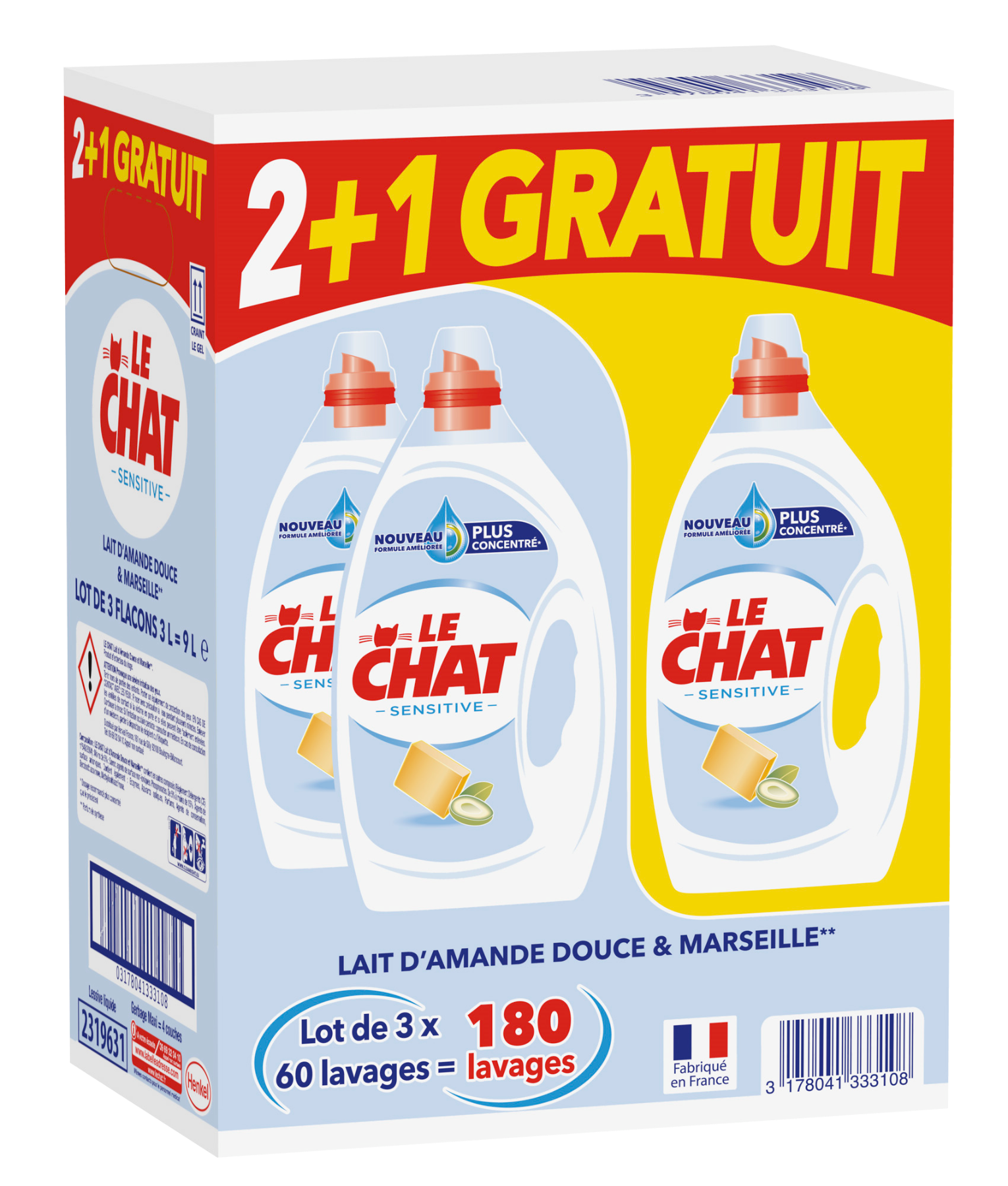 Le Chat Sensitive Marseille Lait Damande Douce 3x3l 21