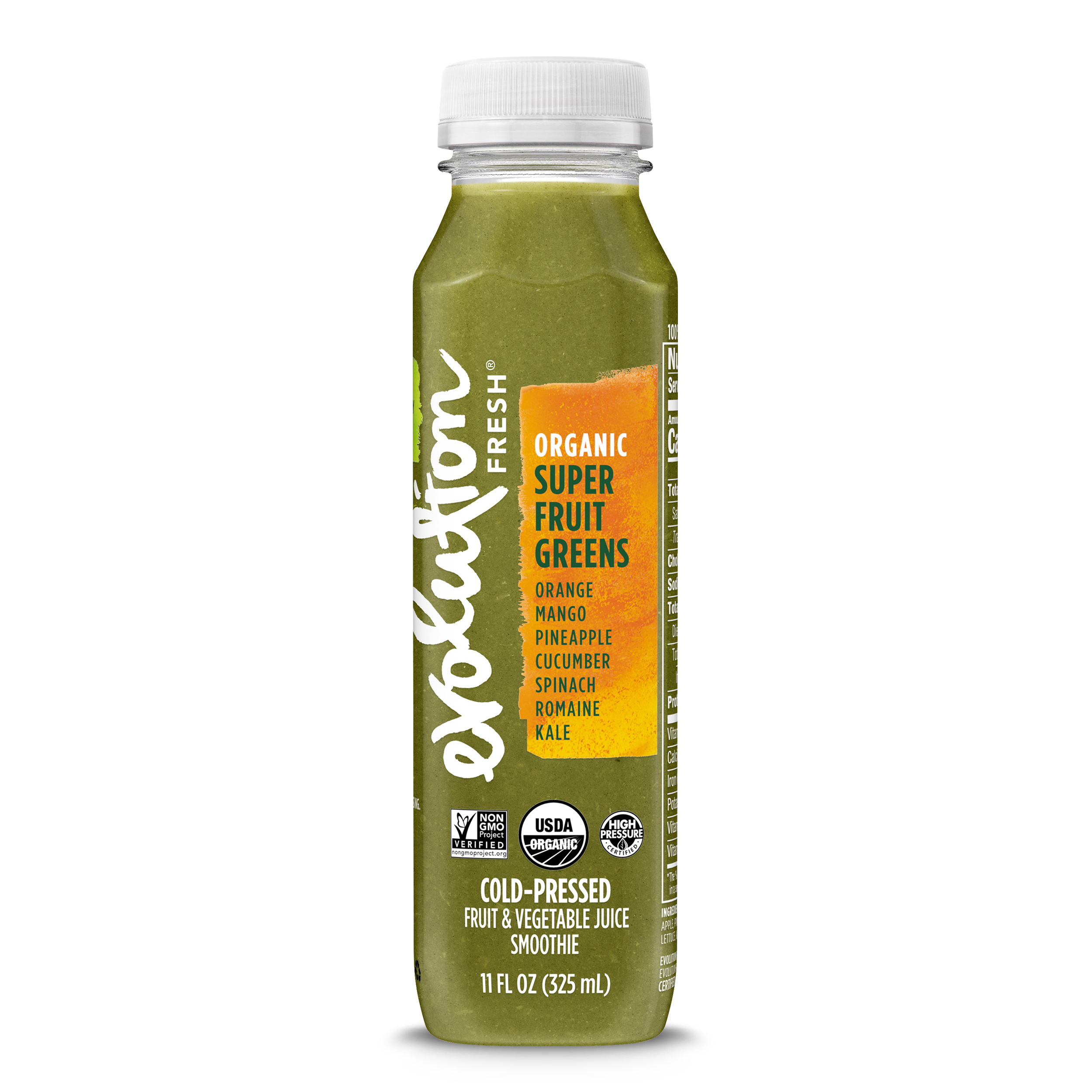 Organic Super Fruit Greens Orange, Mango, Pineapple, Cucumber, Spinach, Romaine, Kale Fruit & Vegetable Juice Smoothie