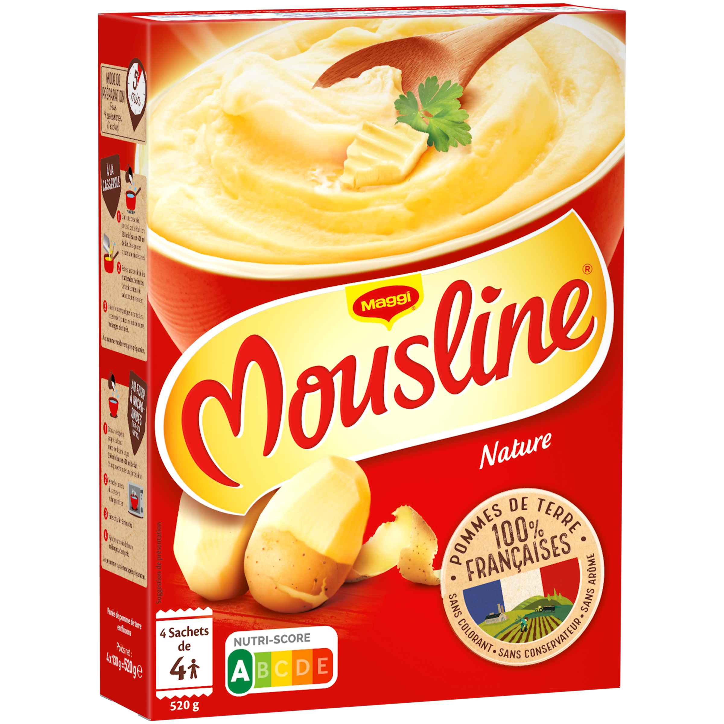 Mousline Puree Nature 4 Sachets Pour 4 Personnes 4x130g