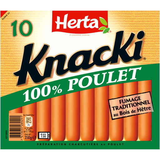 HERTA KNACKI Saucisses 100 Poulet x10 350g Croquons la vie