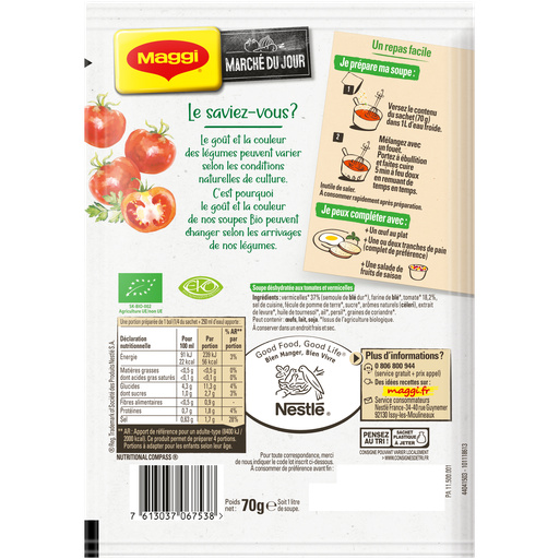 MAGGI BIO Soupe Bouillon Tomate Vermicelle 70g