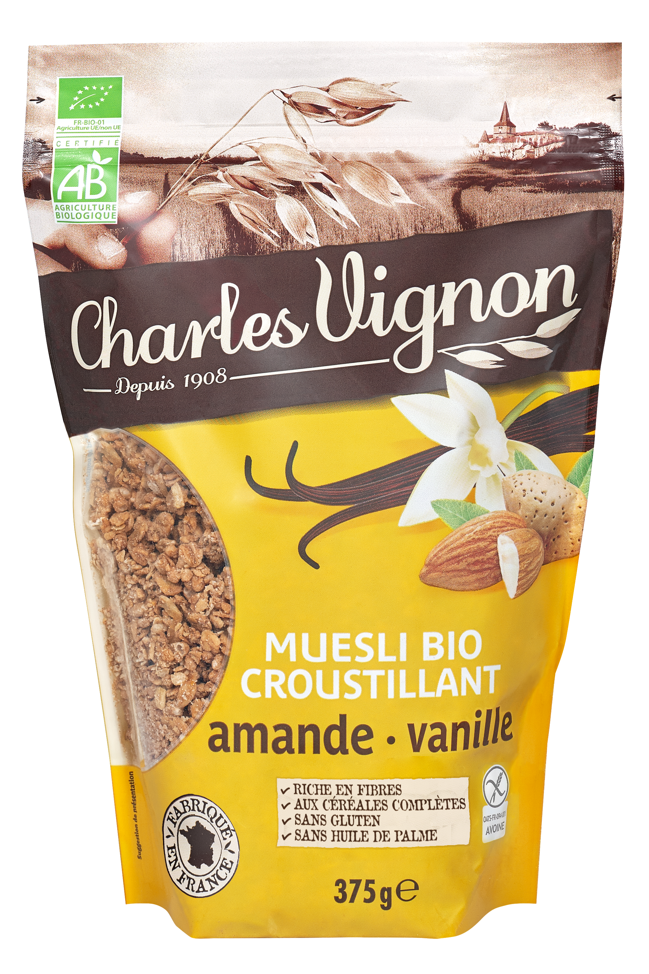 Charles Vignon - Céréales bio muesli croustillant amande vanille sans gluten bio